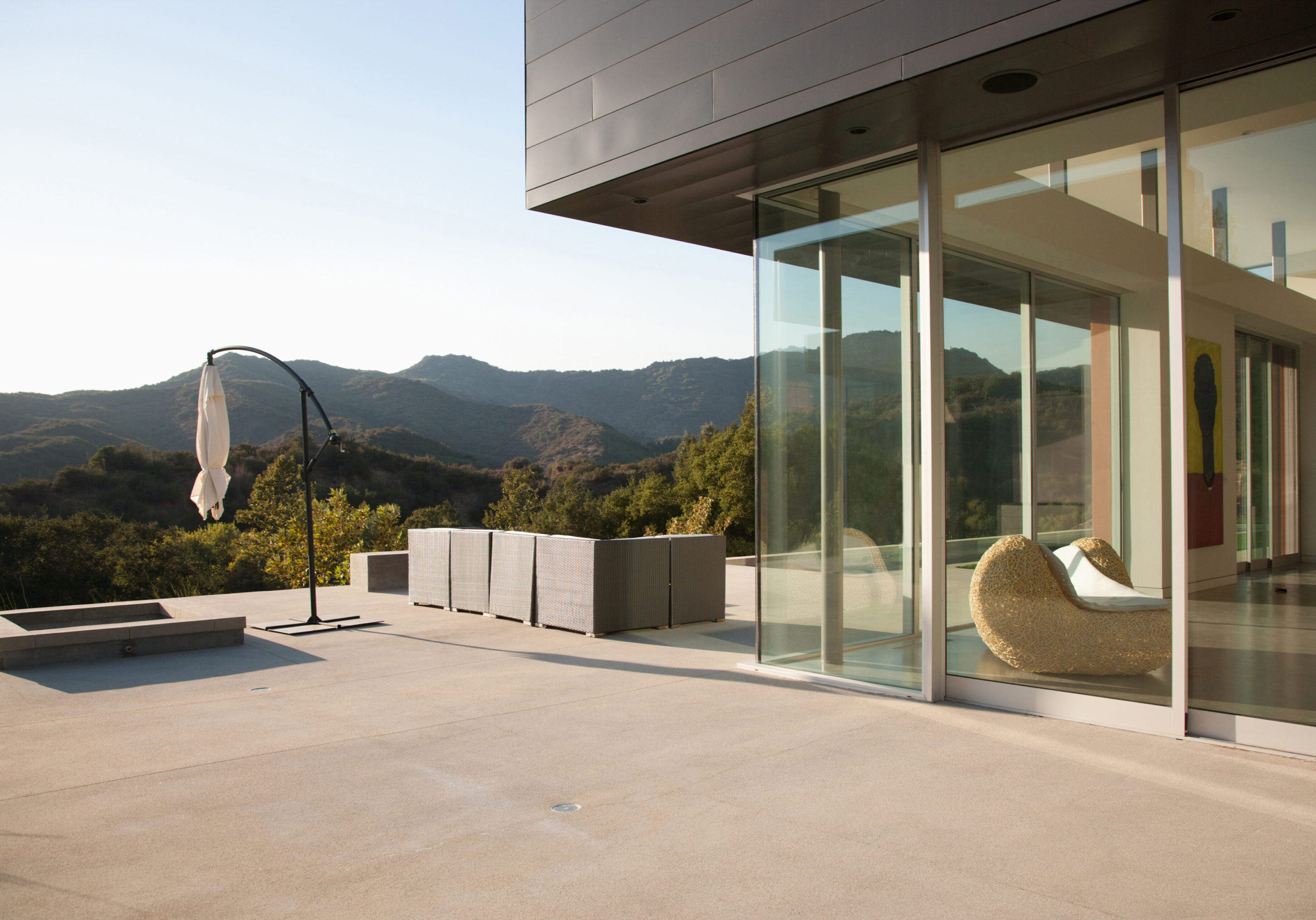 Modern patio with mountain view